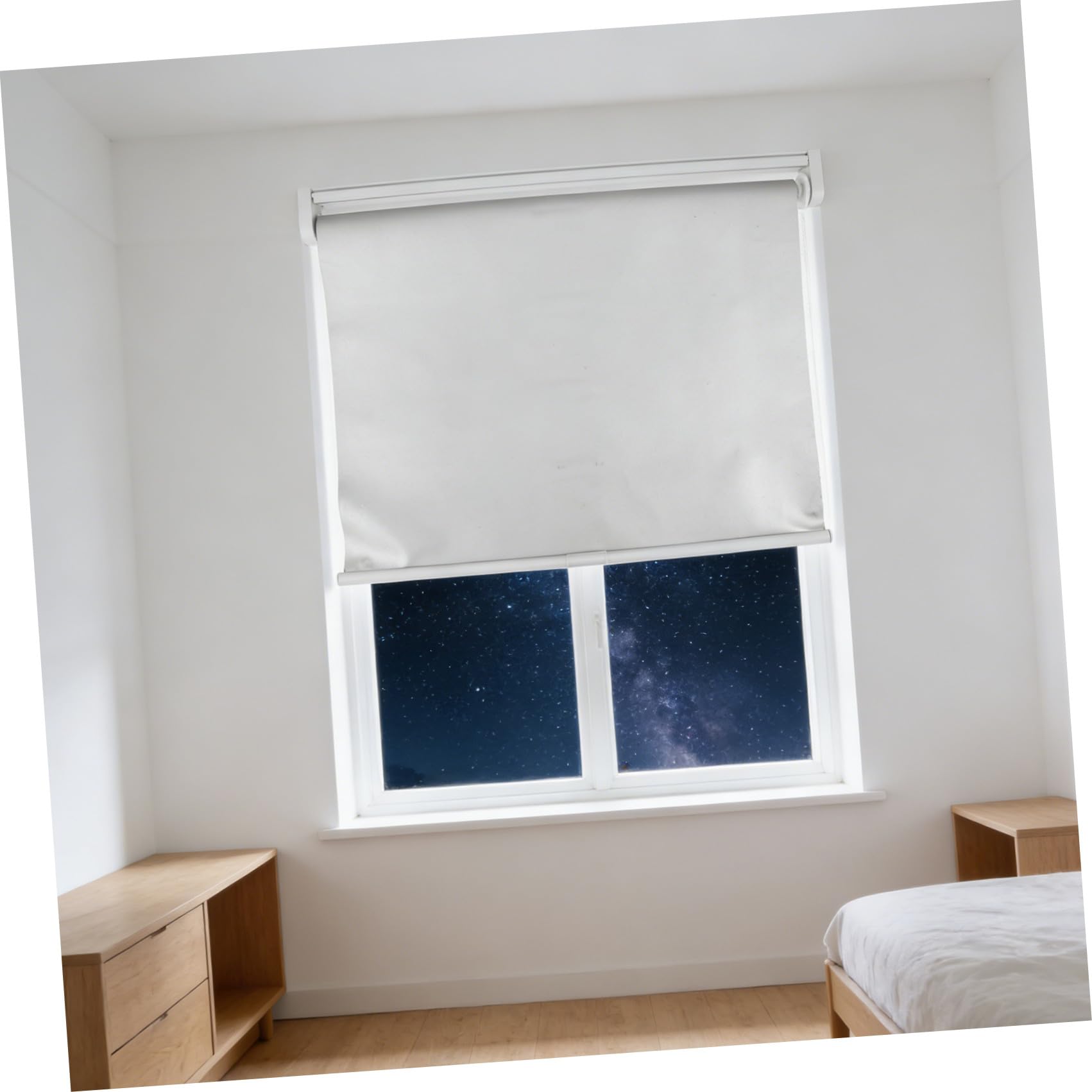 Tenda Rullo Oscurante senza Fili, Tenda Rullo Termica, Bianco, Poliestere e Metallo, per Porta e Finestra, per Soggiorno e Casa, Facile da Installare