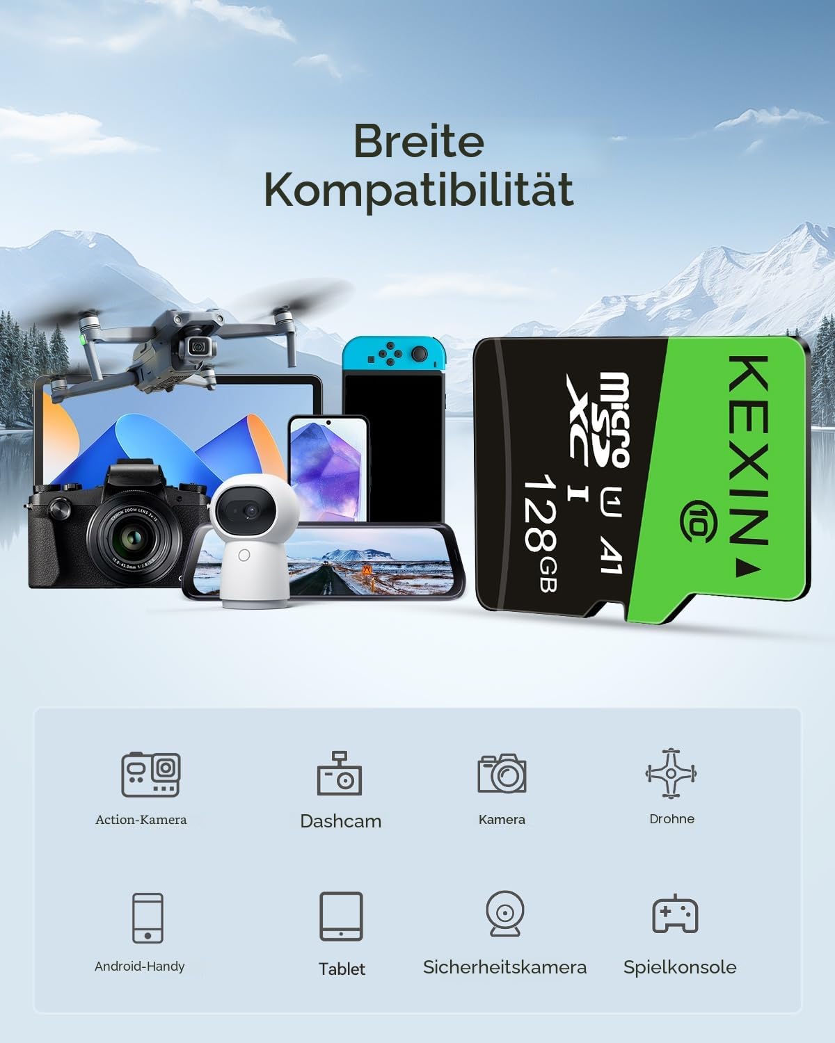 KEXIN Micro SD Karte 128GB 3er Pack, Speicherkarte MicroSDXC Mini SD Karte (A1 C10 U1 4K) Micro SD Card mit SD Adapter für Kameras Handy Tablets Android Smartphones