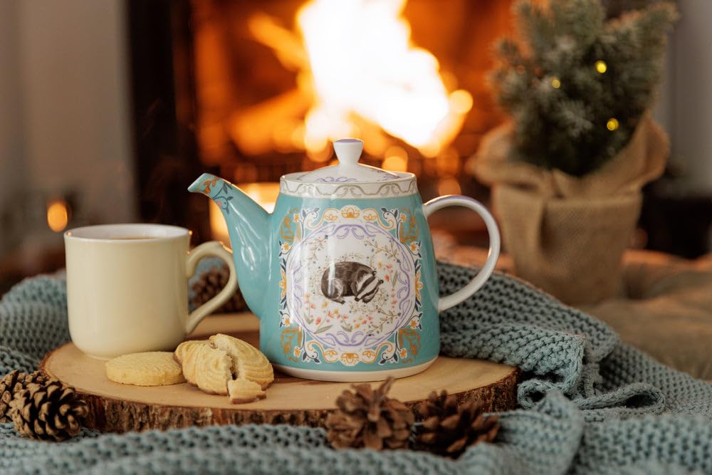 London Pottery Tetera clásica de cerámica con forma de campana, 1 litro, capullo de tejón, infusor de té de acero inoxidable, tetera estilo inglés para té de la tarde