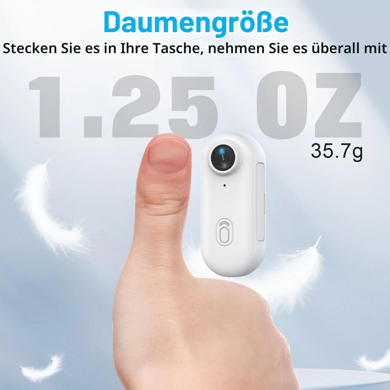 TKMARS Mini Action Cam 1080P, WLAN Körperkamera, wasserdichte Daumenkamera, magnetische tragbare Kamera mit wasserdichter Schalen-Helmkamera zum Radfahren, Spazierengehen mit Haustieren, Vlog (Weiß)