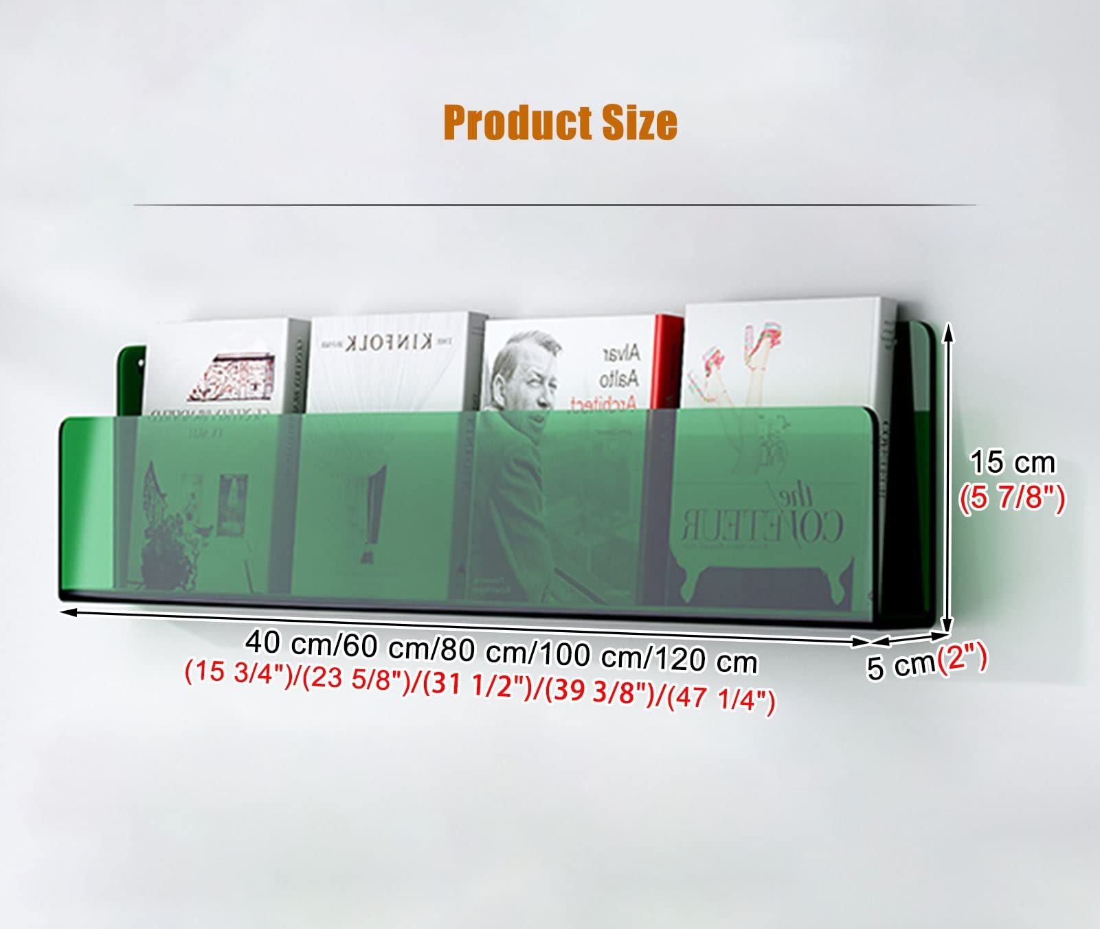 Portadocumenti da parete, porta riviste in acrilico per brochure/letteratura/libri, organizer per cartelle sospese, organizer per documenti da parete, grigio, verde (verde, lunghezza 60 cm/23,6")