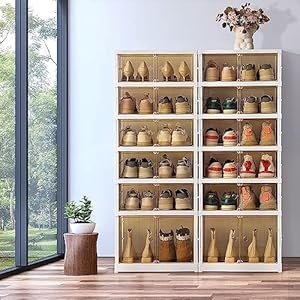 Foldable storage box clear stackable shoe organizer with lids large 6 layer shoe rack cabinet  urban country home decor