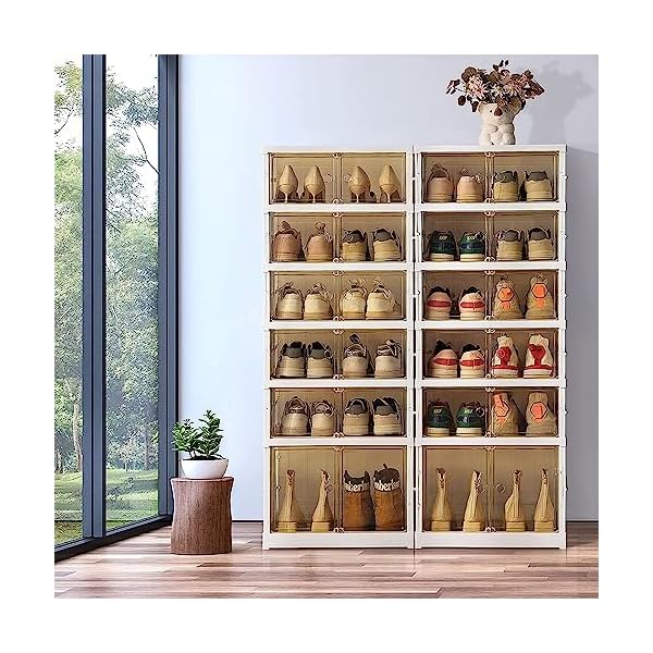 Foldable storage box clear stackable shoe organizer with lids large 6 layer shoe rack cabinet  urban country home decor