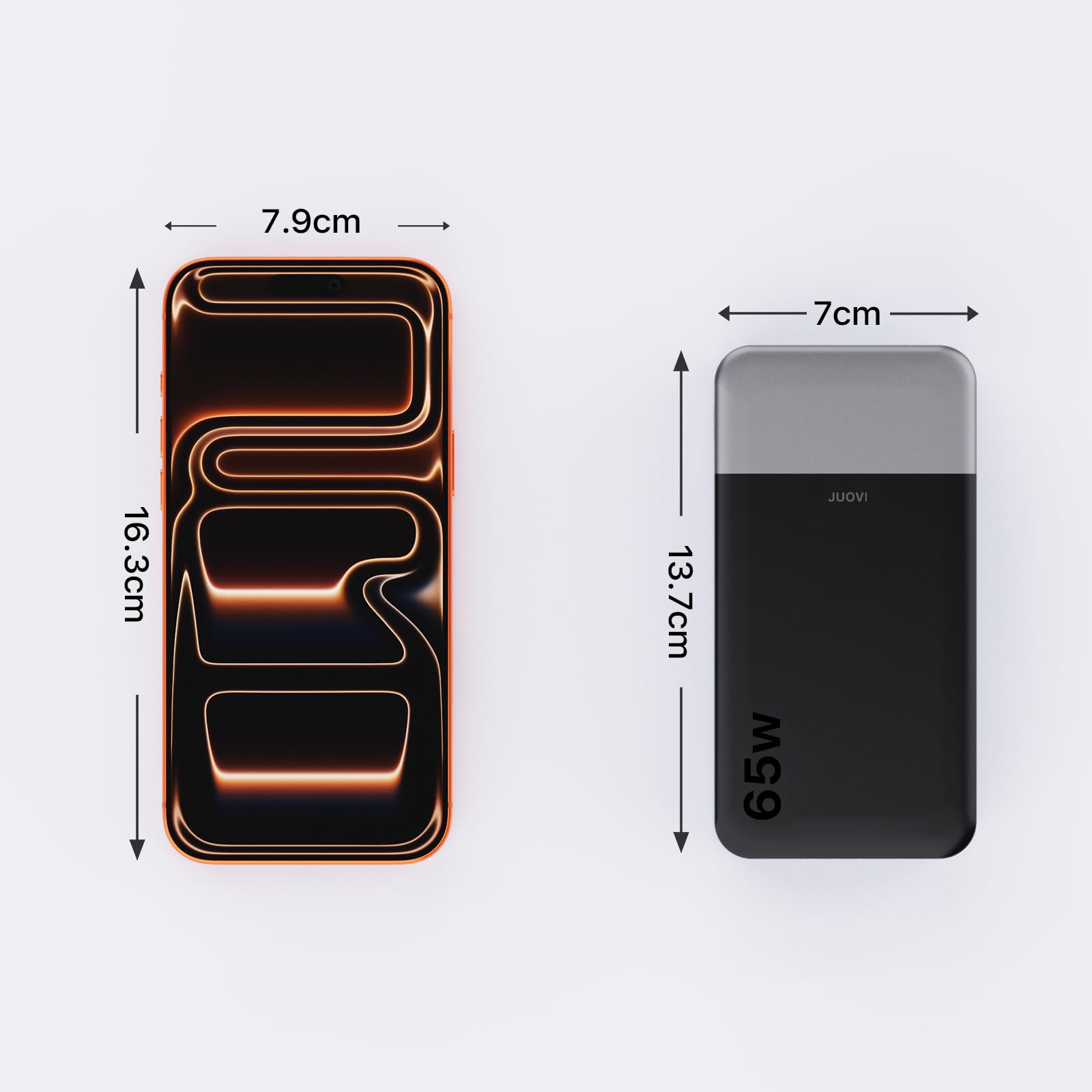 JUOVI Batterie Externe 65W Power Bank, Batterie Externe 20000mah,Chargeur Externe 2 USB-C und 2 USB-A pour téléphone avec Affichage LED pour iPhone 17/16/15, Galaxy, etc (Noir)
