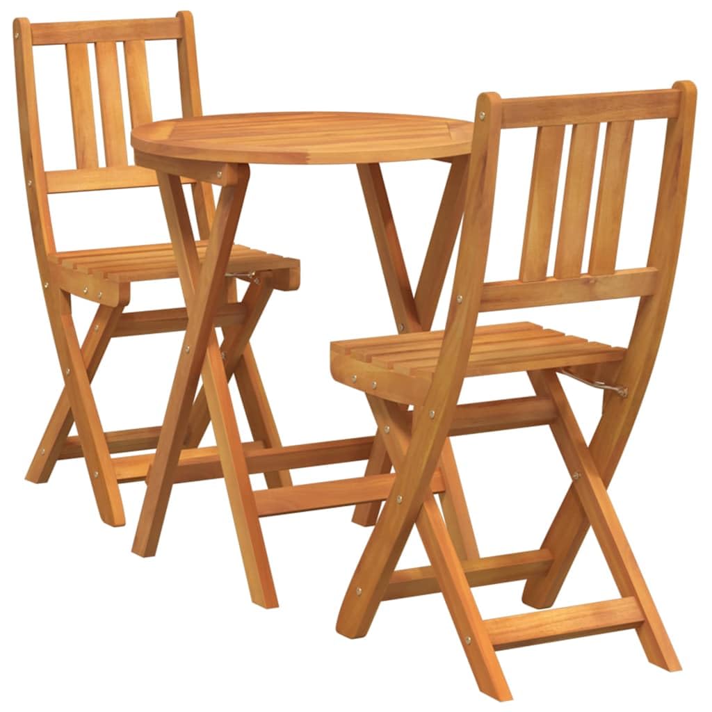 Set Bistro Pieghevole 3 Pezzi Legno Massello Acacia da Giardino | Arredo compatto salvaspazio con finitura ad olio naturale per momenti di relax su balcone, terrazzo o patio esterno.