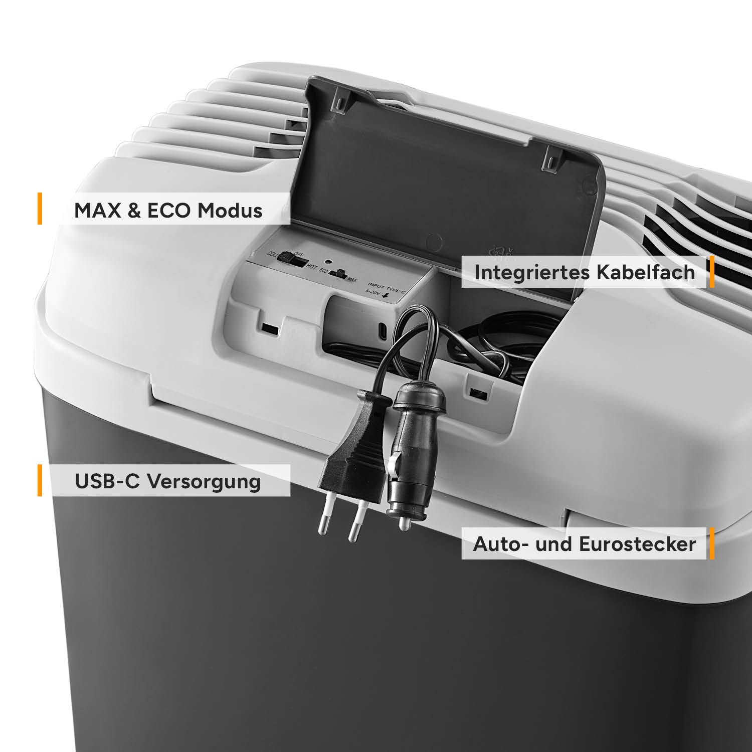 TZS First Austria Thermoelektrische Kühlbox 24L 3-fach Stromversorgung USB-C PD 3.0 52W Kühlen & Wärmen Schwarz/Grau