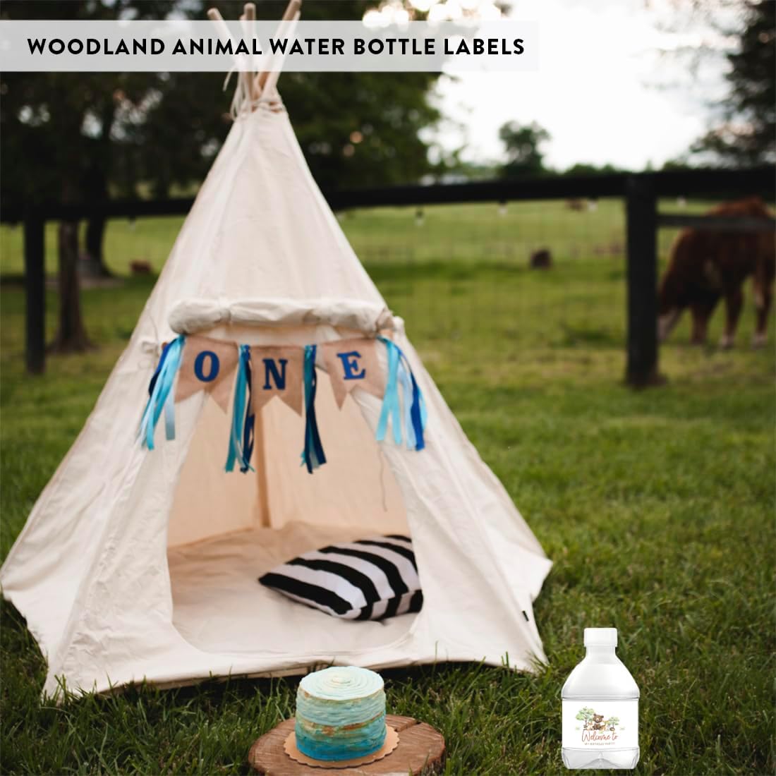 Andaz Press Welcome to My Birthday Party Woodland Animals Birthday Party Waterproof Water Bottle Labels First Birthday Party Favor Water Bottle Wraps for Kids Girls Boys Birthday Stickers, 40-Pack