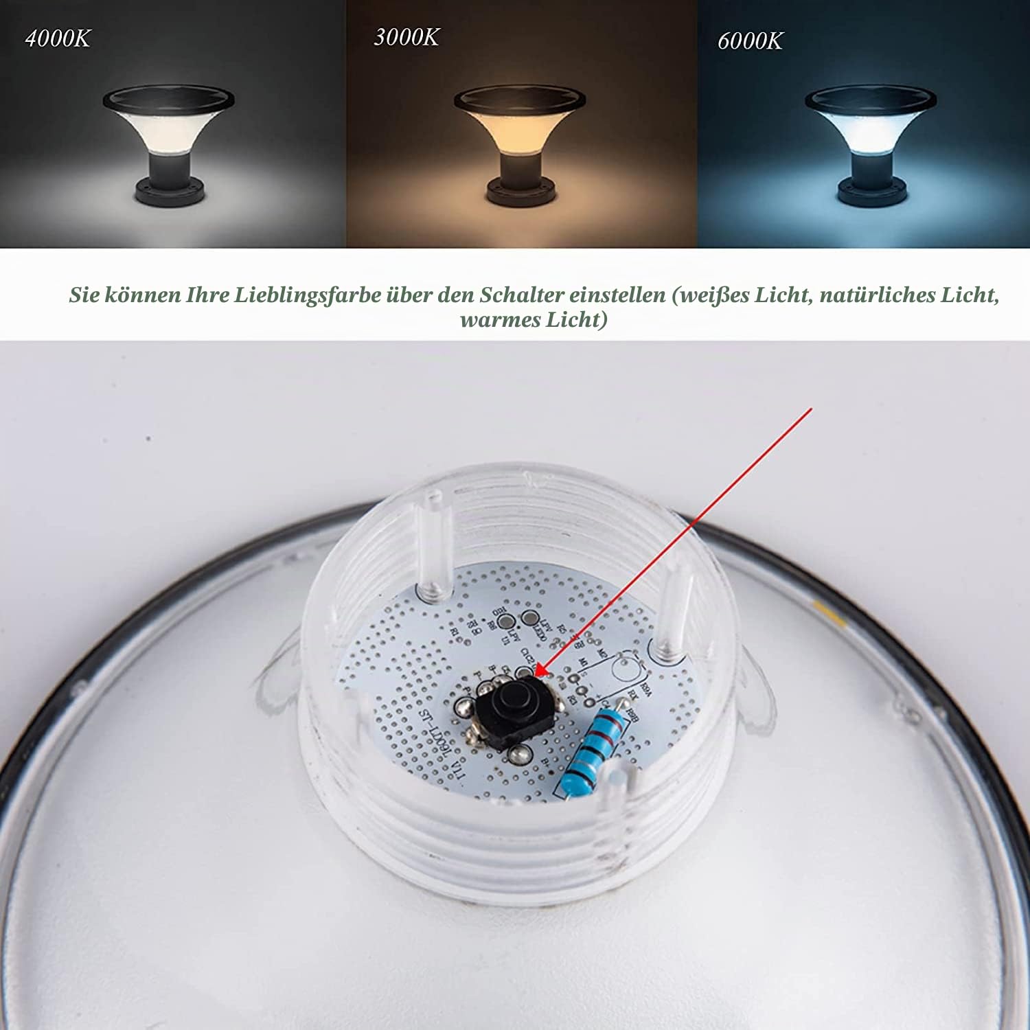 5W LED Solar Pollerleuchte für Aussen,IP65 Schwarz Sockelleuchte,Moderne Design Gartenlampe,mit Schalter, Aluguss Outdoor Wegeleuchten für Gehwege Einfahrten,3000k/4000k/6000k,500lm
