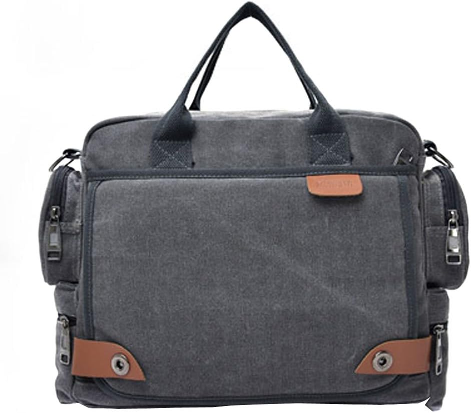 Ecokaki Men's Functional Canvas Shoulder Bag Business Handbag Men's Briefcas Crossbody Sling Bag Gray