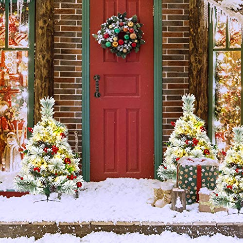 Goflame Set Of 2 29" Pre-Lit Pathway Christmas Tree, Snow Flocked Xmas Tree With 30 Led Lights, Pine Cones, Red Berries Decoration, 8 Flash Modes Pine Tree, Perfect For Outdoor Christmas Decoration #TOP1