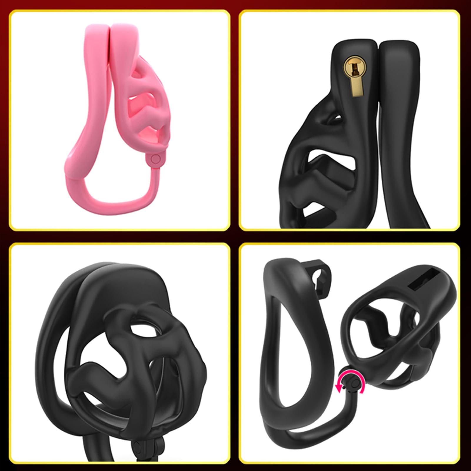 Juguete Sexual Jaula de Castidad para Hombres, Jaula de Castidad para Hombres con Cinturón Antideslizante y Anillos para el Pene, Cierre Invisible, Jaula para el Pene= (Black,Short)