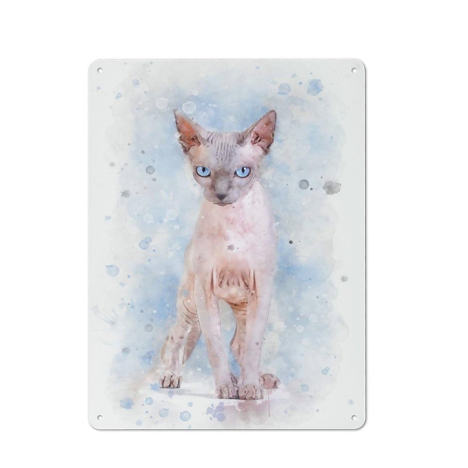 Junmoney Style-4 Metal Wall Sign 40X30cm Featuring Canadian Sphynx Cat Art For Café Or Restaurant, A New Home Present For Hospitality Interior Collectors