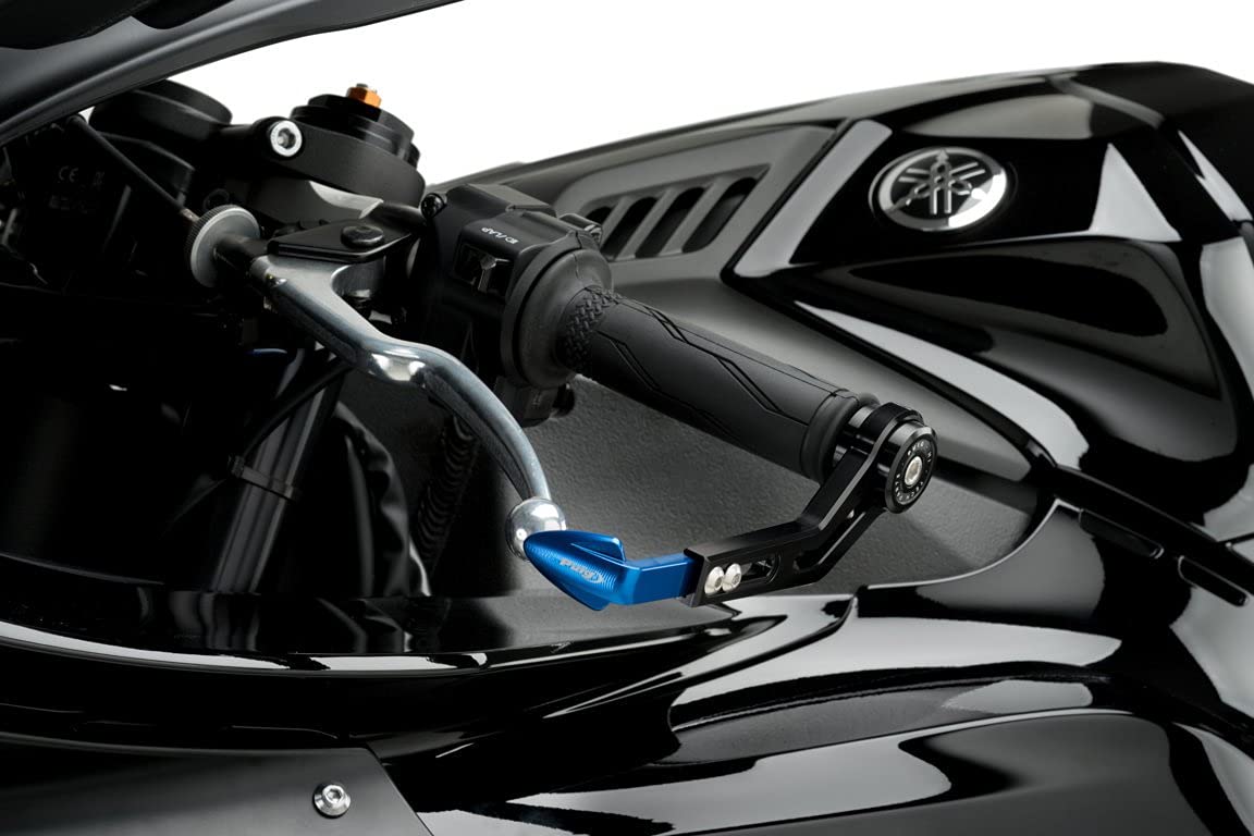 Puig 3877A Brems- und Kupplungshebelschutz aus CNC-gefrästem Aluminium mit einstellbarem System für maximale Sicherheit und Kontrolle beim Fahren, Blau