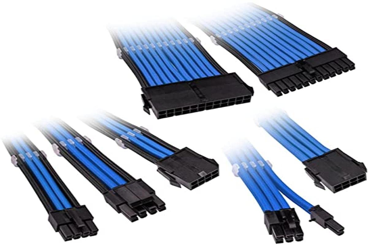 KOLINK Six Cable Extension Sets Sleeved Cable Kit - Includes 24-Pin 4+4-Pin 8-Pin and 6+2-Pin PC Cable - Pcie Cable Works with PCIe 5.0 (Blue)