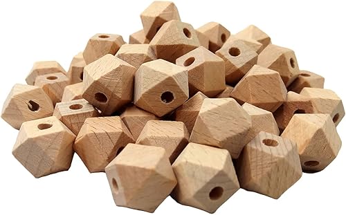 Arakierst - 100 cuentas hexagonales geométricas de madera de haya facetada de 0.555 pulgadas (0.551 in) sin terminar de polígono natural para