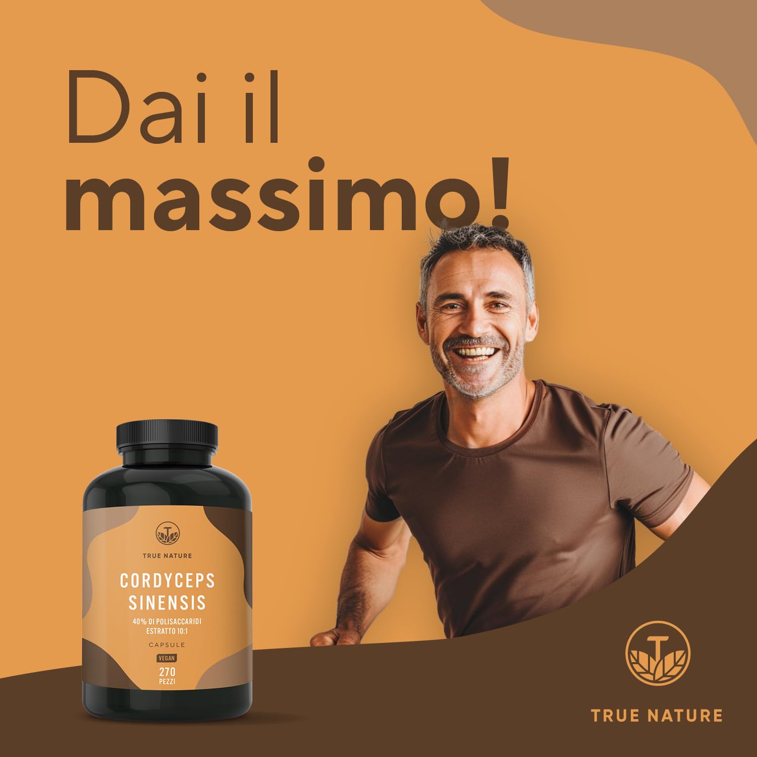 Cordyceps Sinensis - 19500 mg - 270 Capsule (Estratto CS-4 10:1) Alto dosaggio - con 40% di Polisaccaridi Bioattivi - Analizzato in Italia e confezionato in Germania da TRUE NATURE