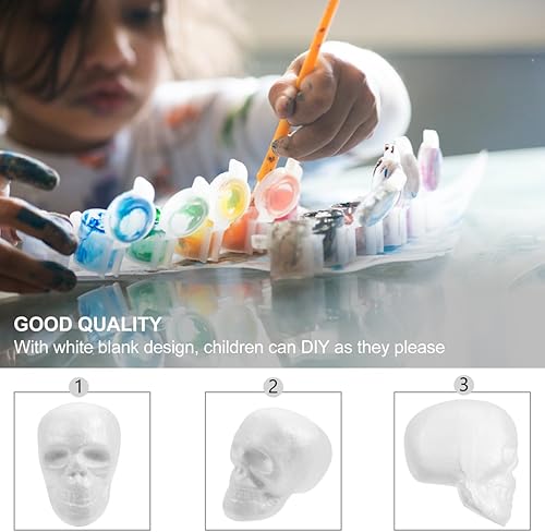Miniatura 6 de EXCEART Grimace Foam Shape 5 piezas de espuma blanca con forma de calavera de espuma de poliestireno, modelo de cráneo de espuma para manualidades