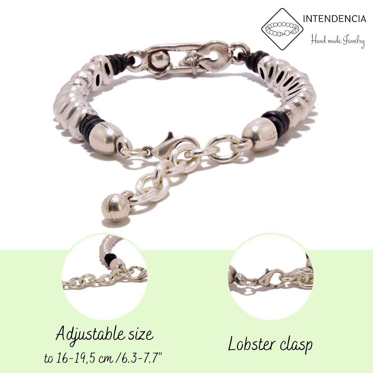 Pulsera de cuero con cristal, hecha a mano por Intendenciajewels - Pulsera de cristal - Pulsera de cuero - Pulsera de mujer - Pulsera ajustable de 16-19,5 cm.
