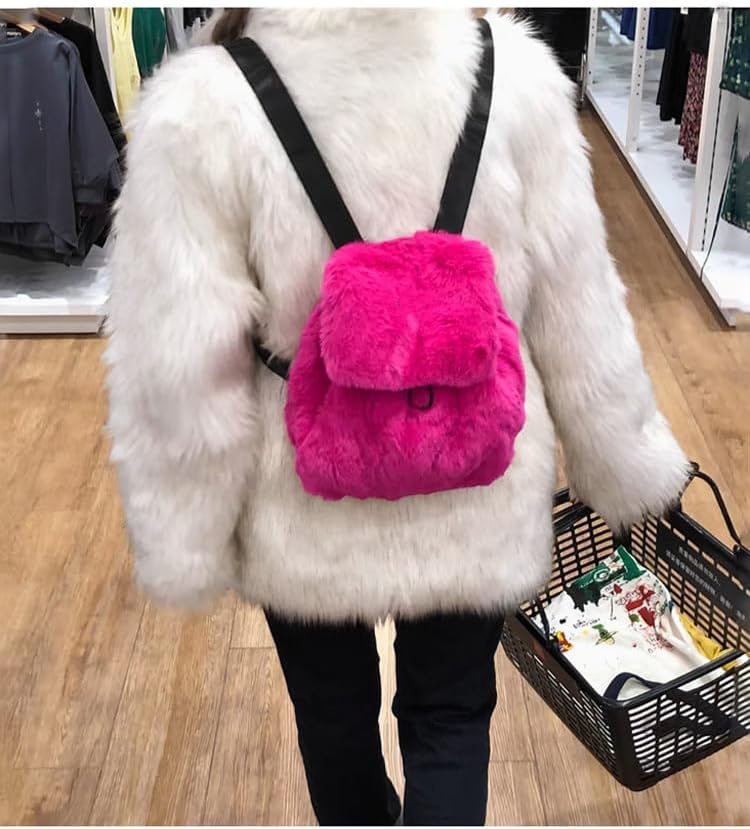 Ulisty Women Small Faux Rabbit Fur Backpack Furry Drawstring Daypack Plush Shoulder Bag - Image 5