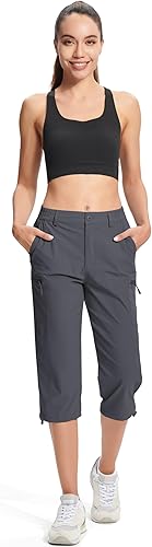 Miniatura 8 de MAGCOMSEN Pantalones capri de senderismo para mujer, ligeros, elásticos, resistentes al agua, con 5 bolsillos para exteriores