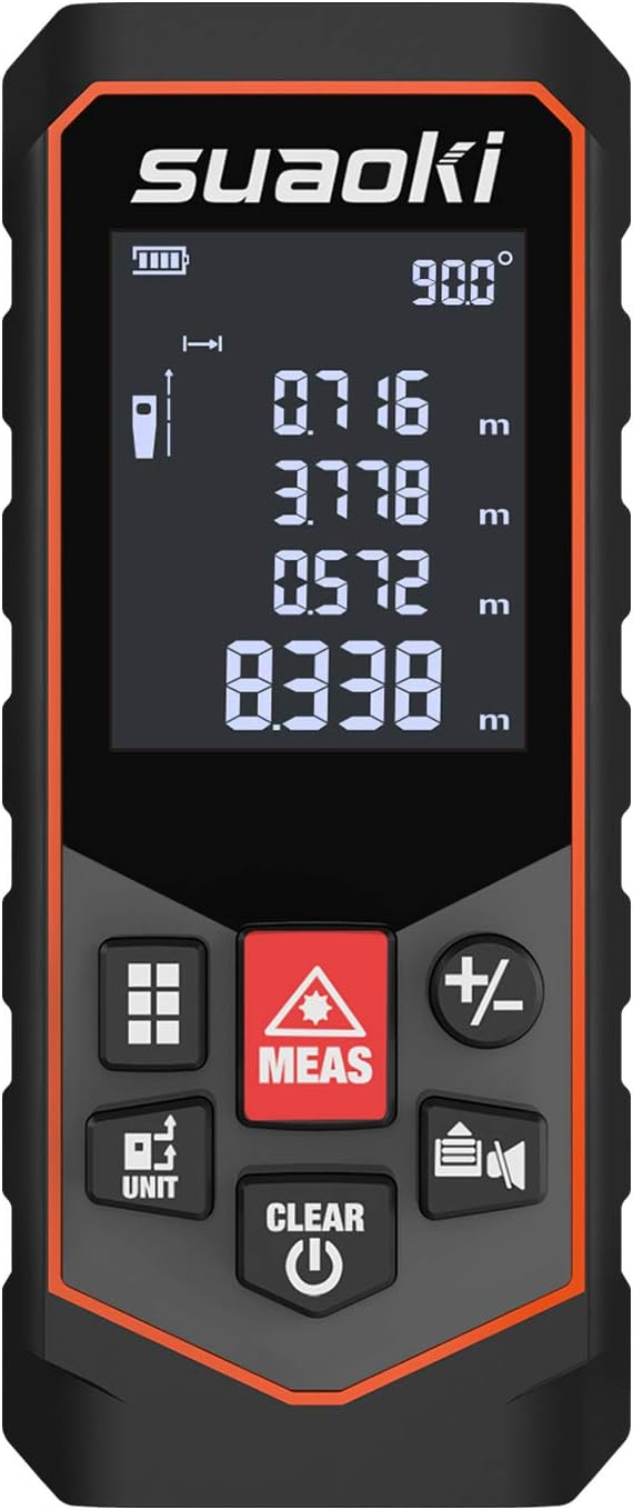 SUAOKI S7 Laser Measure 262Ft Laser Distance Meter with Mute Function for Distance Area Volume Pythagorean Calculation, Batteries Included