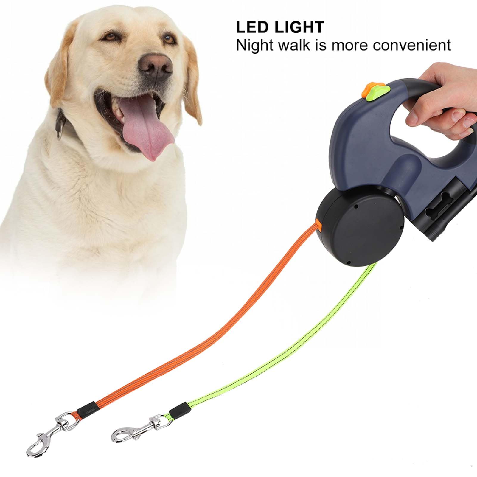 Retractable Dog Leash, 10ft Double Retractable Dog Lead Cord for 2 Dogs Double with LED Flashlight for Dogs Walking (Dark Gray) - Image 2