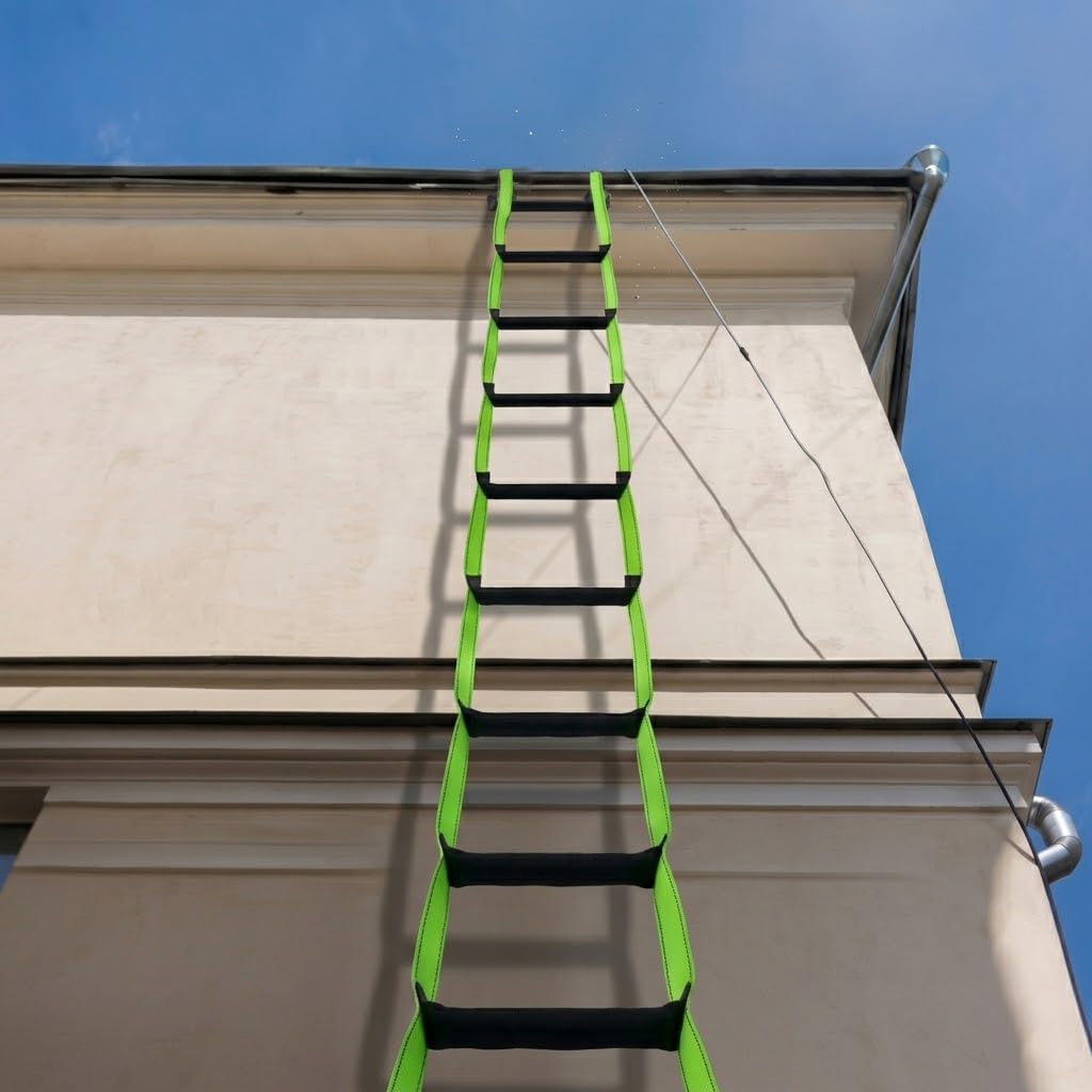 Escalera de escape de incendios, escalera de cuerda de seguridad portátil de 23 pies con 2 ganchos para hogares de 2 a 3 pisos, multiusos para niños y adultos