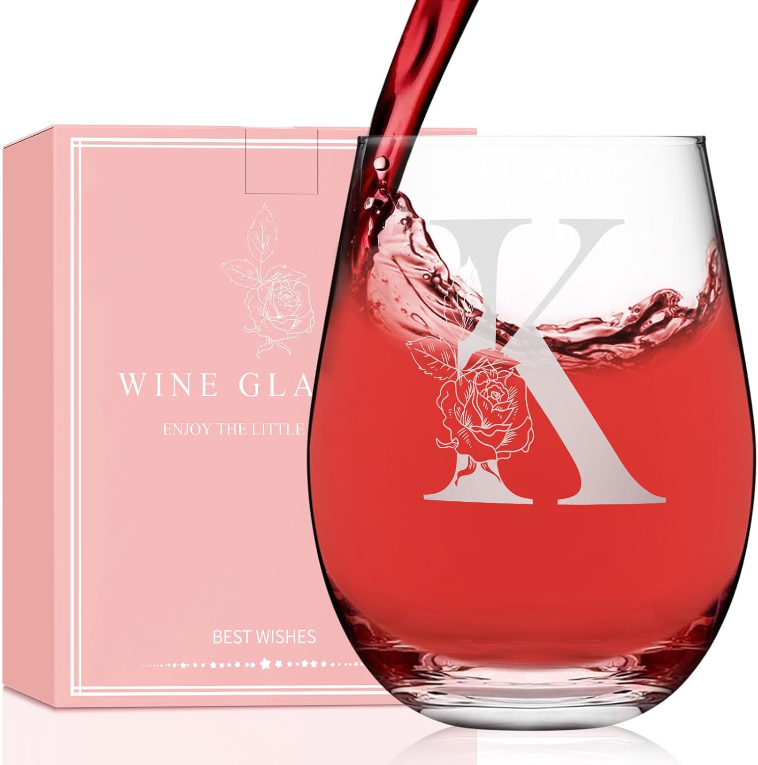 Valentines Day Gifts for Her, Gifts for Women Her Friend Mom Grandma Wife Sister Bridesmaid Nurse, Birthday Galentines Mothers Day Christmas, Personalized Initial Customized Wine Glasses 18OZ(K) - Image 2