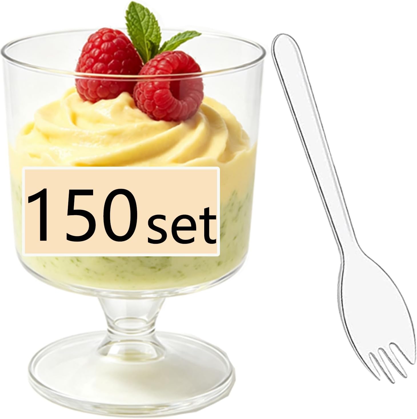 380 Pack 150 Set Clear Dessert Cups with Lids and Spoons, 5oz Mini Dessert Cups Reusable Square Parfait Cup for Party Appertizer, Christmas