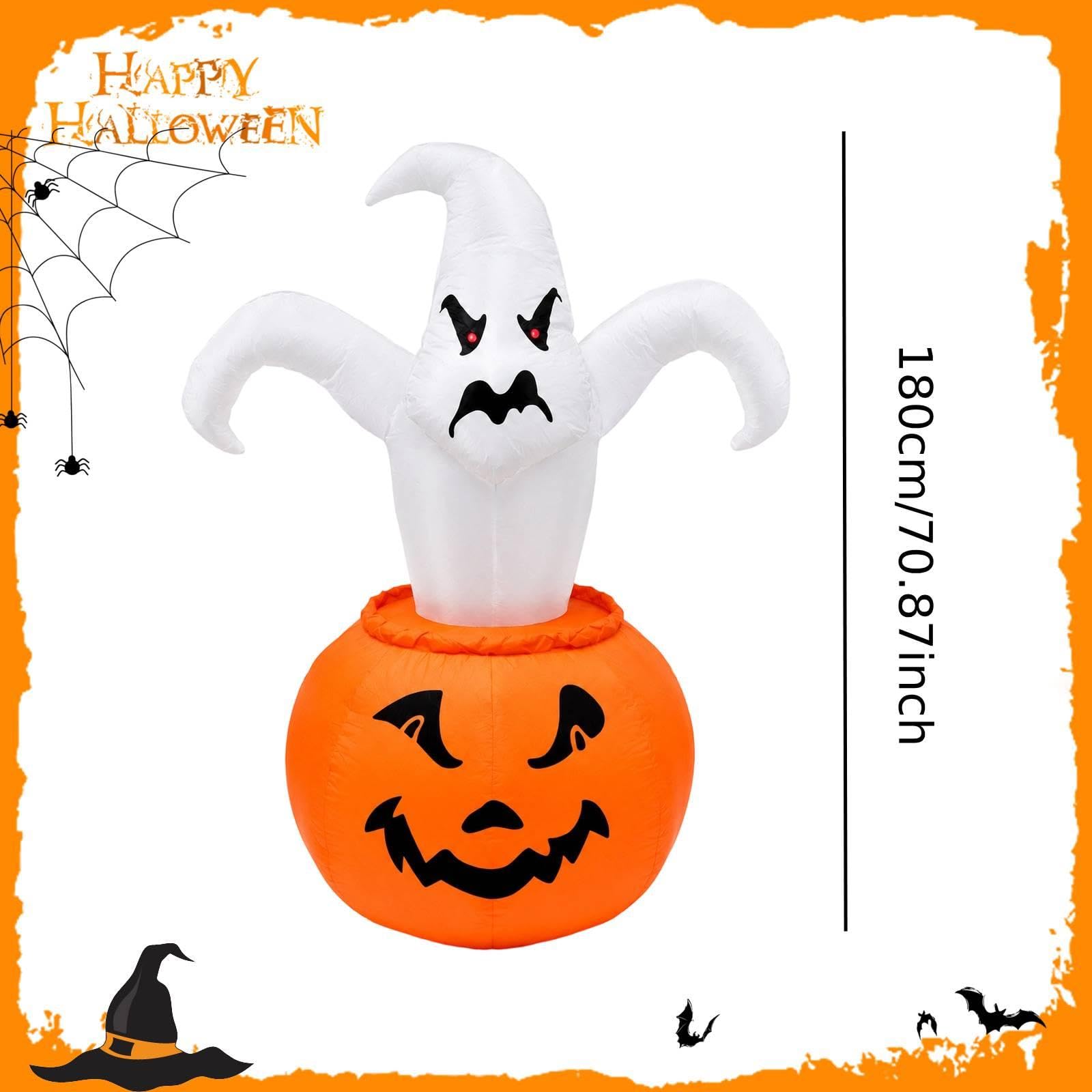 Aufblasbare Halloween-Dekoration, 180 cm groß, gruselig mit eingebauter LED-Beleuchtung, für Terrasse, Garten und Außendekoration