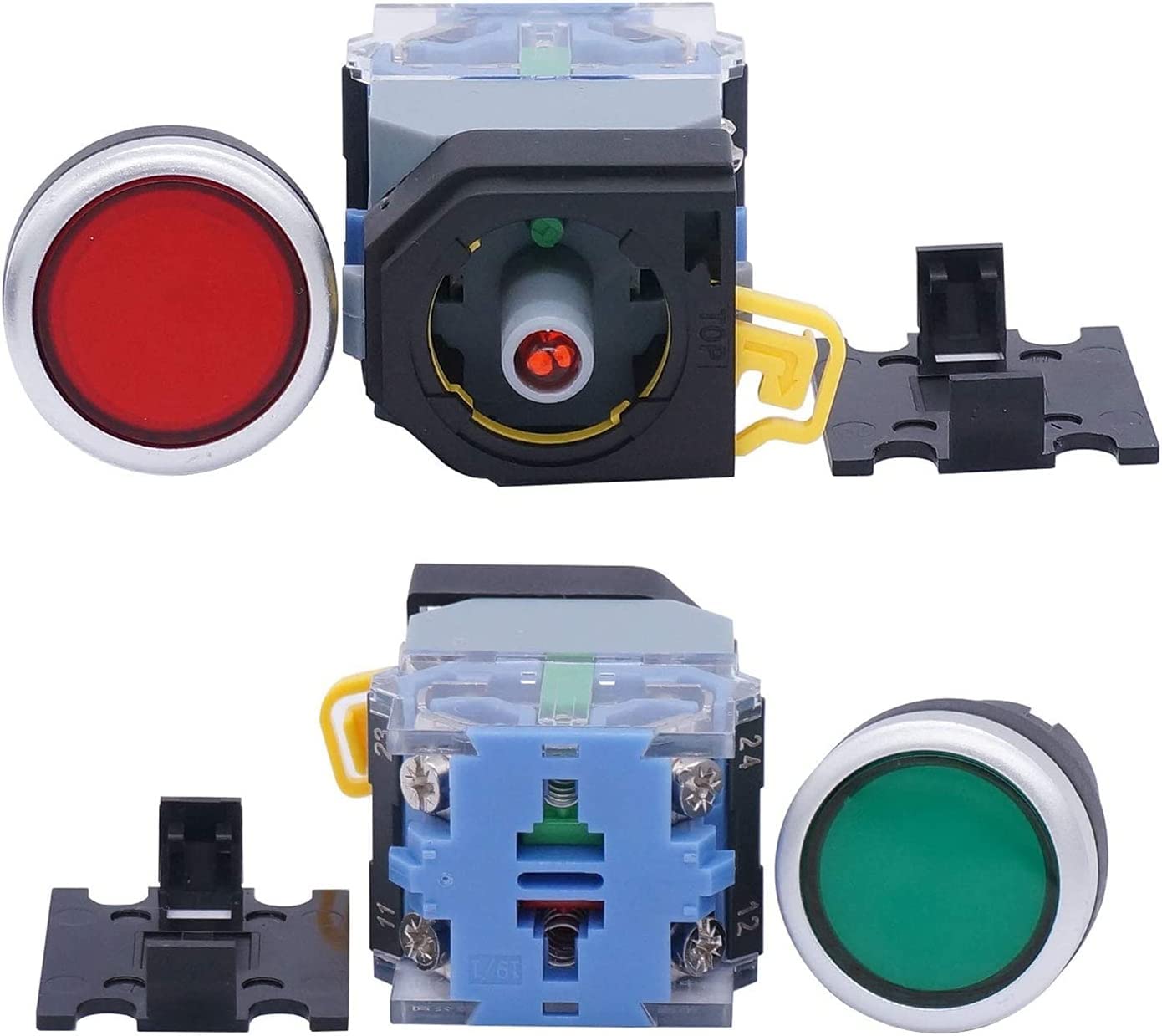 2 uds 22mm 10A 440V 1NO 1NC DPST Interruptor de botón pulsador interruptores con luz LED roja Verde Voltaje 110V