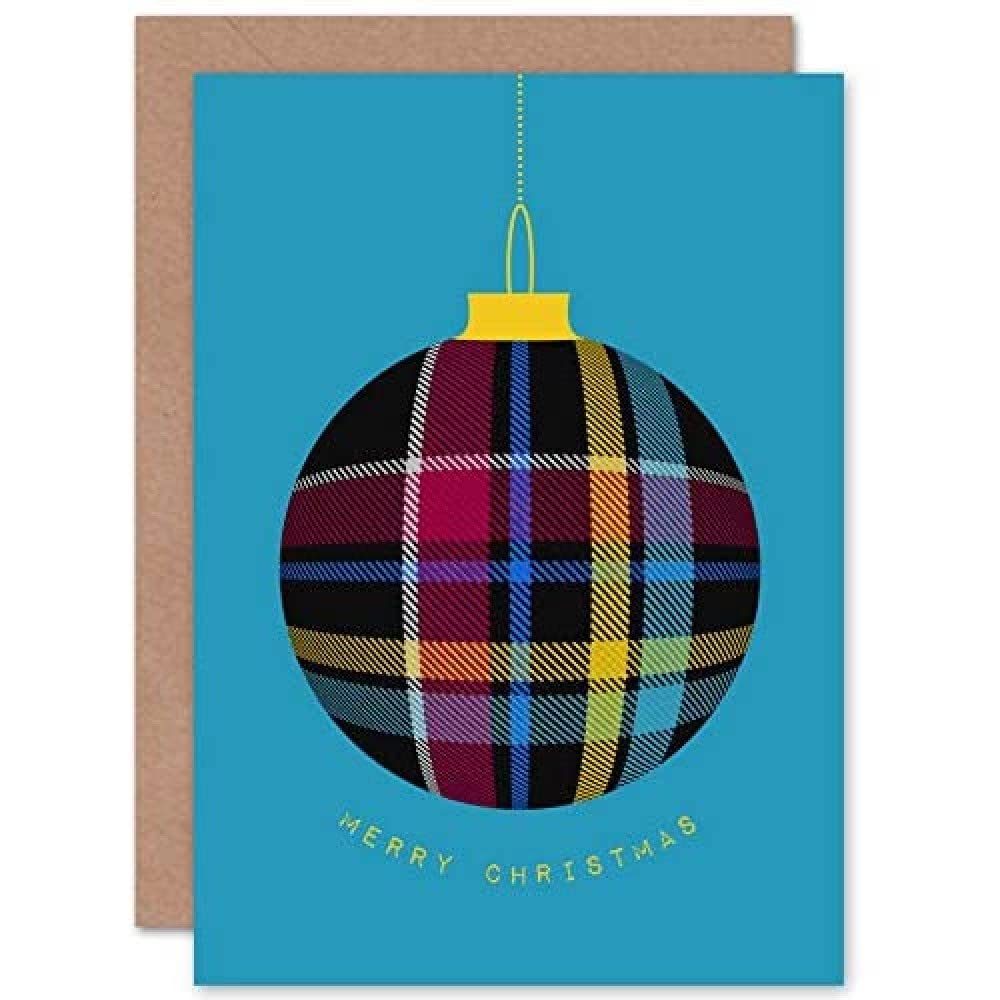 Wee Blue Coo Who Cares Scotland Christmas Tartan Ornament Greeting Card With Envelope Inside Premium Quality