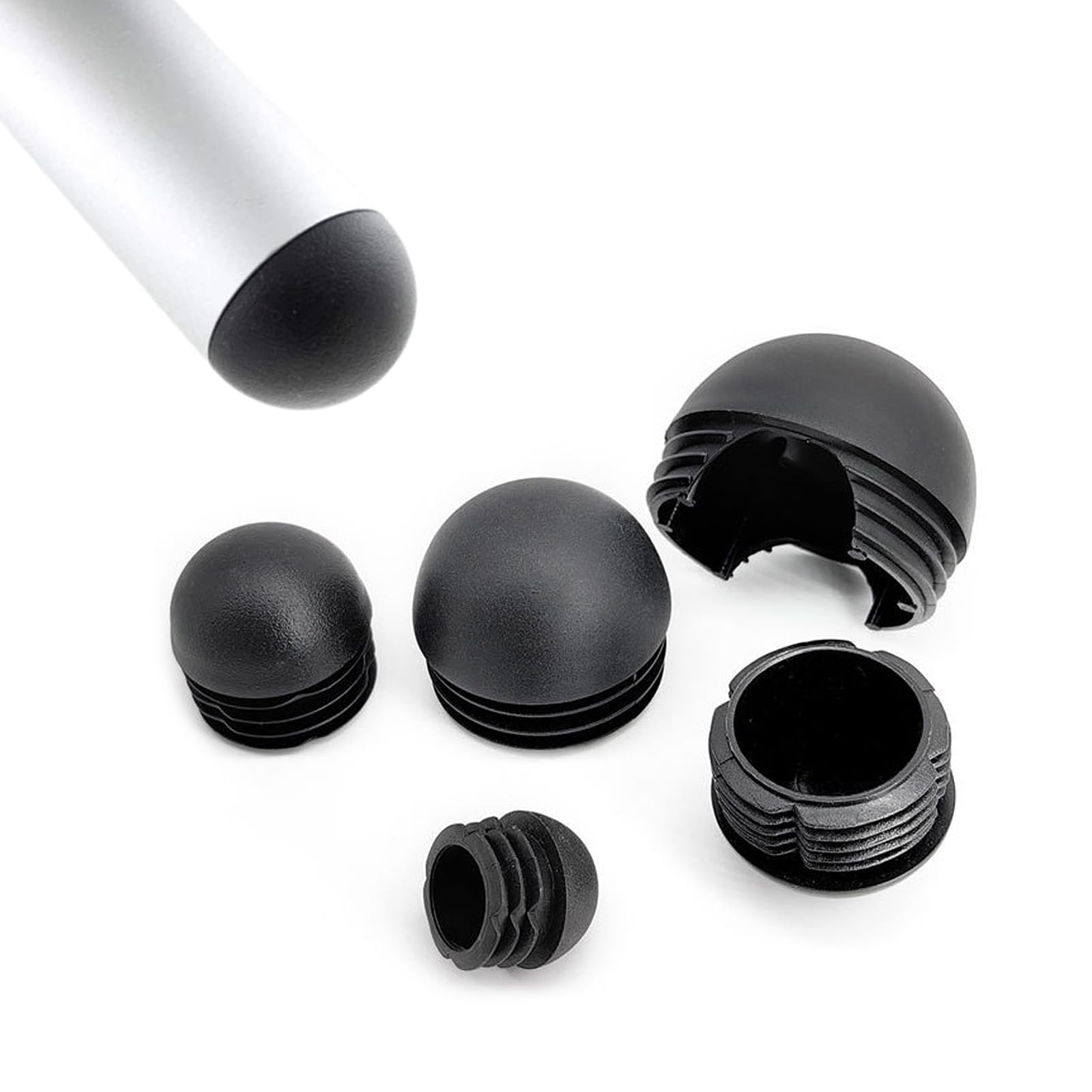 Lot de 24 embouts de tubes en plastique noir de 6 m pour pieds de chaise, table de patio et chaise de terrasse, protection de sol, design rond