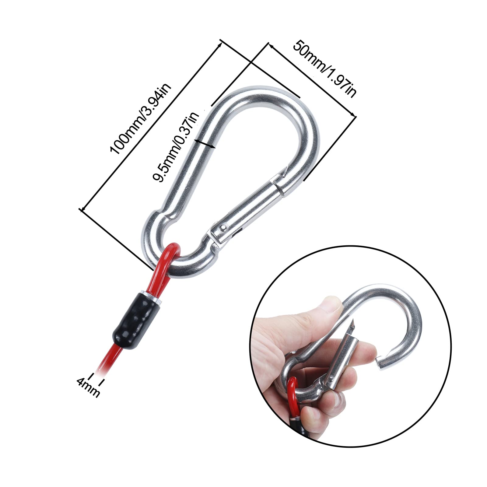 Lot De 4 Câbles De Sécurité Pour Remorque - Acier Inoxydable, Extensible Jusqu'à 1.2m, Avec Mousqueton