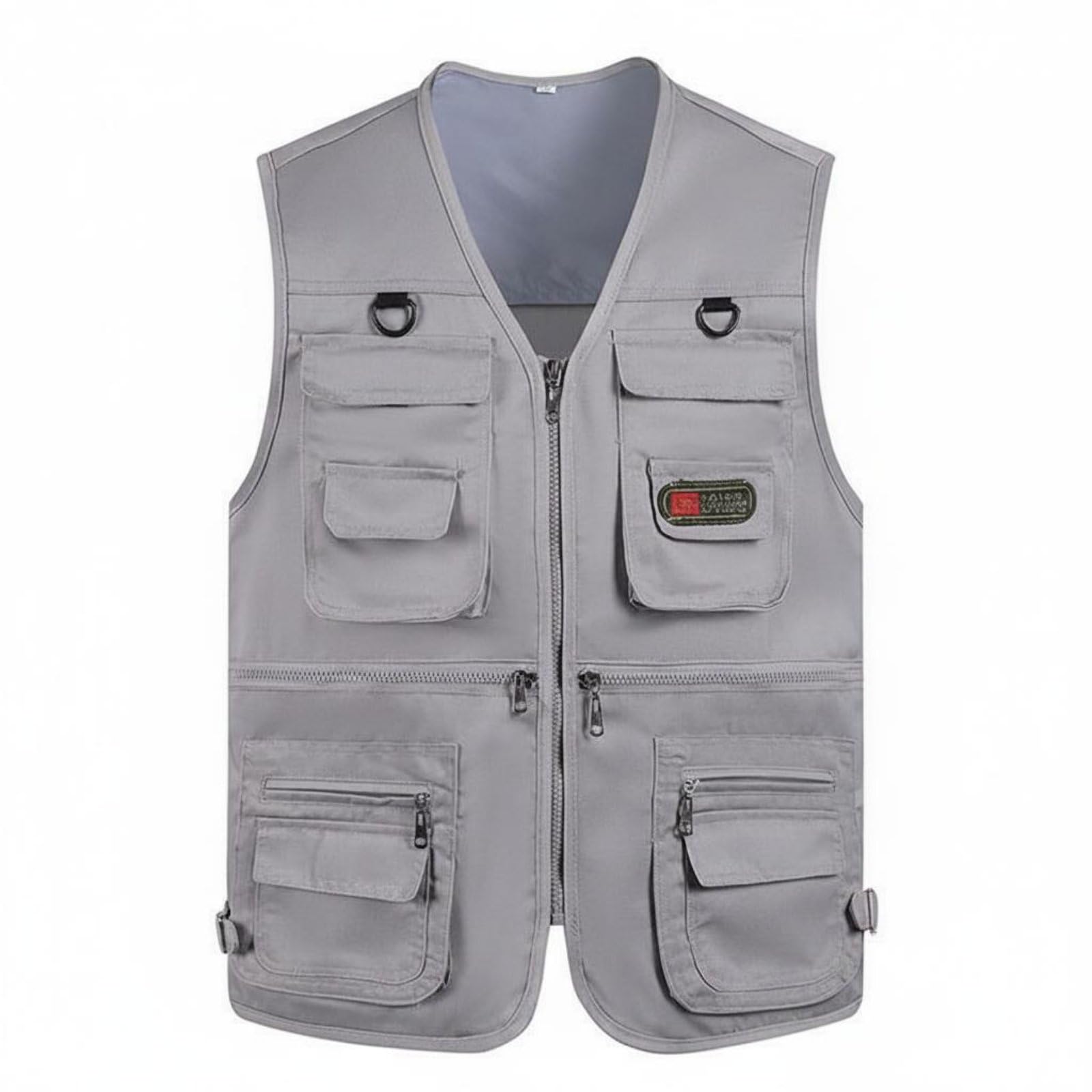 APIRILY Loose Fit Multi-Pocket Fishing Vest Plus Photographer's Travel Vest Lightweight Outdoor Work Gilet Zipper Closure for Fishermen, Photographers, Hiking, Gray, 4XL-image-24