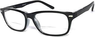 VeryHobby Retro Rectangular Frame Mens Womens Clear Lens Bifocal Reading Glasses Spring Hinges Temples (Black, 4.00)