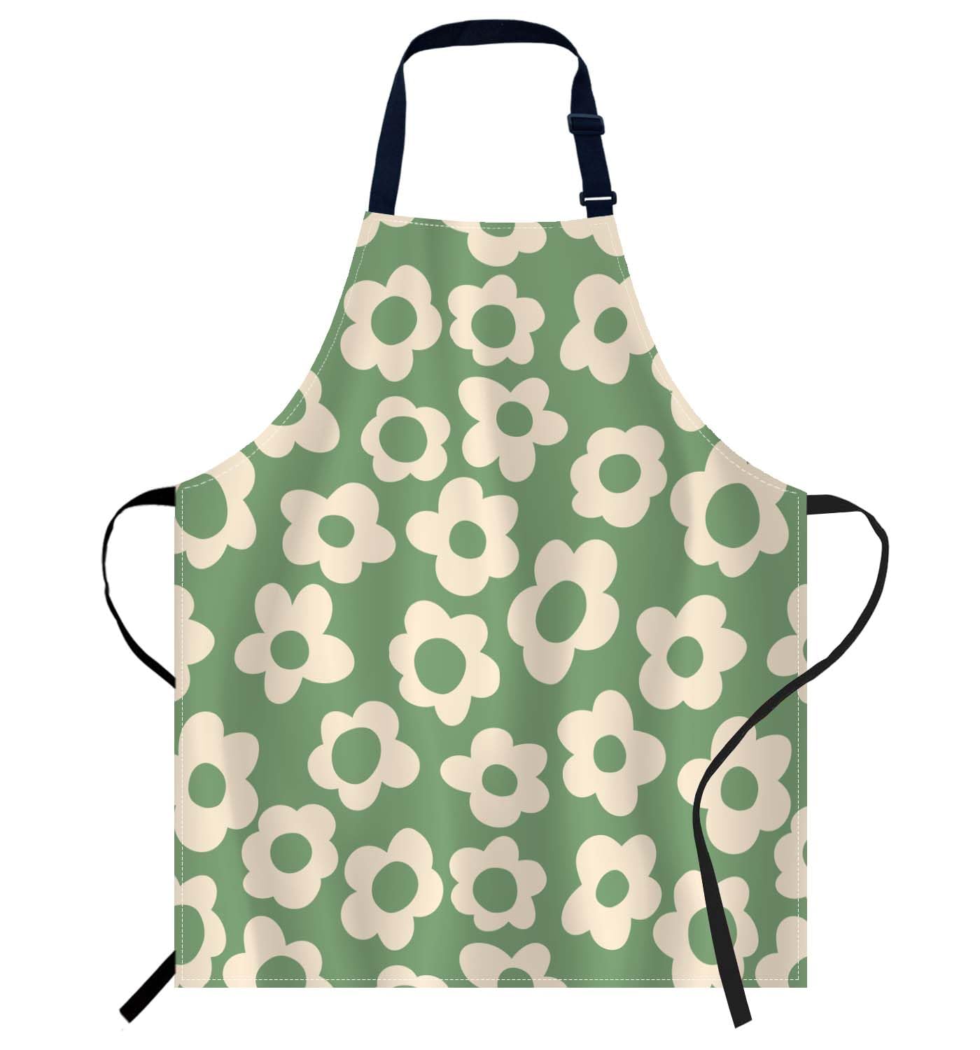 SmoofflyVintage Groovy Green Flowers Apron for Men and Women, Kitchen Apron for Cooking, Baking, Butchering, BBQ & Catering