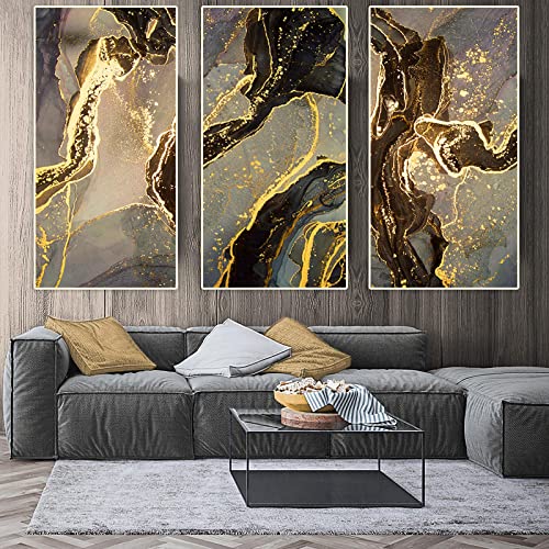 Peinture abstraite noir et or décoration grand salon contemporain au-dessus de canapé