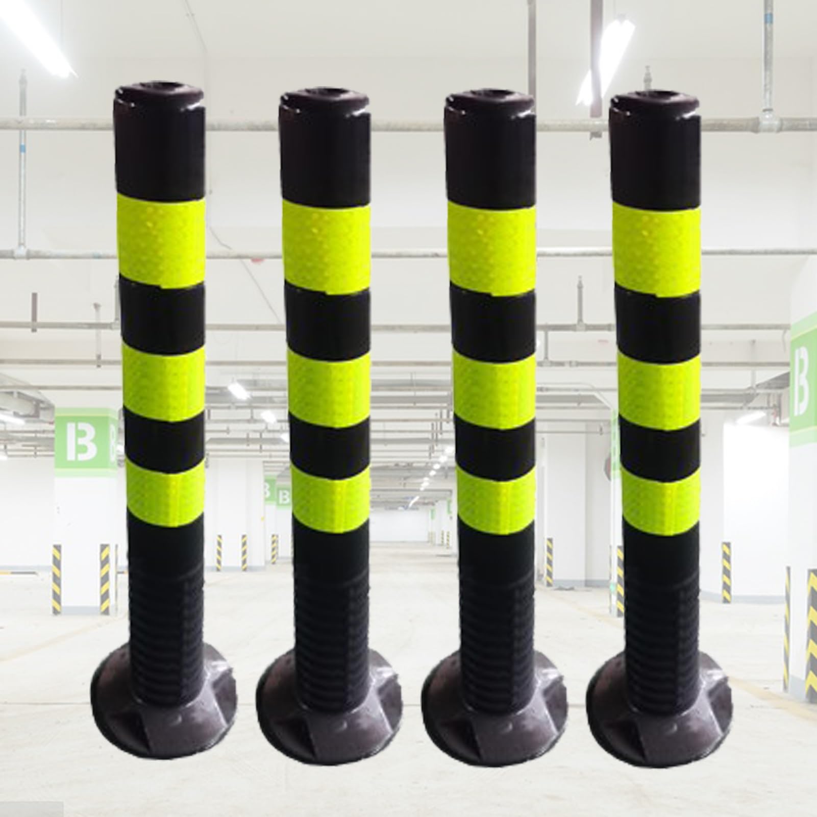 Parking Barrier, Plastic Safety Bollard Post 4 Pack, Flexible Parking Space Blocker, Driveway Road Garage Lot Warning Barrier Cones, 76Cm / 30In Height H H,Yellow An,Black and Yellow-76cm (30in)