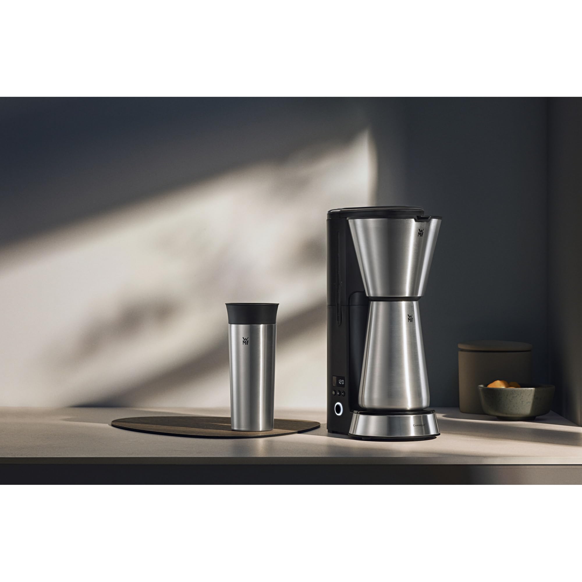 WMF KitchenMinis Macchina da caffè Aroma Thermo to Go in Acciaio Inox 18/10 Cromargan, potenza 870 W, con filtro, caraffa termica 650 ml e thermos 350 ml, finitura satinata opaca