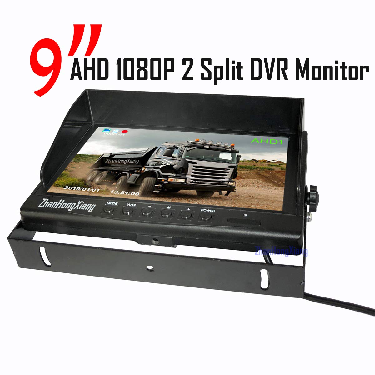 1080P RV Backup Camera Wired System,9 inch AHD 2-Split DVR Monitor Waterproof 8LED IR Night Vision Reverse Rear View Mirror Camera 12V-24V for Semi Bus Truck Trailer Camper