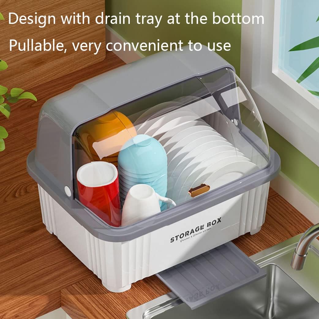 Dish Drying Rack Dish Drying Rack for Kitchen Counter,Pp Plastic Dish Racks with Lid Multifunctional Storage Rack with Drain Tray Large Capacity Dish Drying Racks (Blue_18.8in)