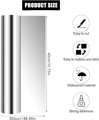 Miniatura 2 de Adhesivo de pared de espejo, 15.75 x 196.85 pulgadas, flexible, sin vidrio, película de espejo, autoadhesiva, rollo de vinilo para despegar y pegar,