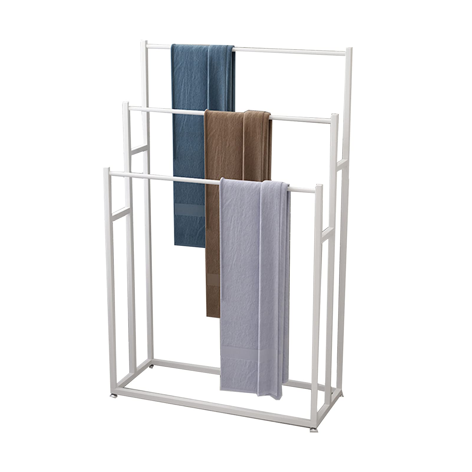 Dkrahrjj White Metal Freestanding Towel Rack,Bathroom 3 Tier Organizer Towel Shelf Holder Hand Towel Bar,Outdoor Pool Towel Drying Holder Standing Towel Rail Stand
