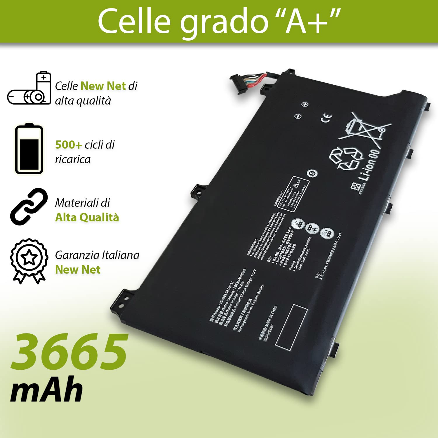 New Net Batteries - Batteria HB4692J5ECW-31 compatibile con HUAWEI 3ICP5/62/81 HB4692J5ECW31 HB4692J5ECW-31C HB692J5ECW-31 HB4692J5ECW31C [ 11.46 V - 42 Wh ]
