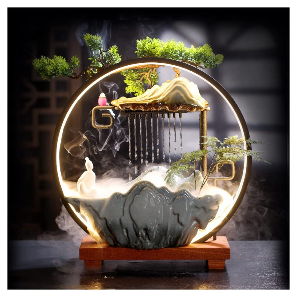 Tischbrunnen Tischbrunnen Chinesischer Zirkulationsbrunnen mit Lampenkreis Home Fortune Ornament Büro Wohnzimmer Desktop-Dekoration Indoor-Wasserfall(D)