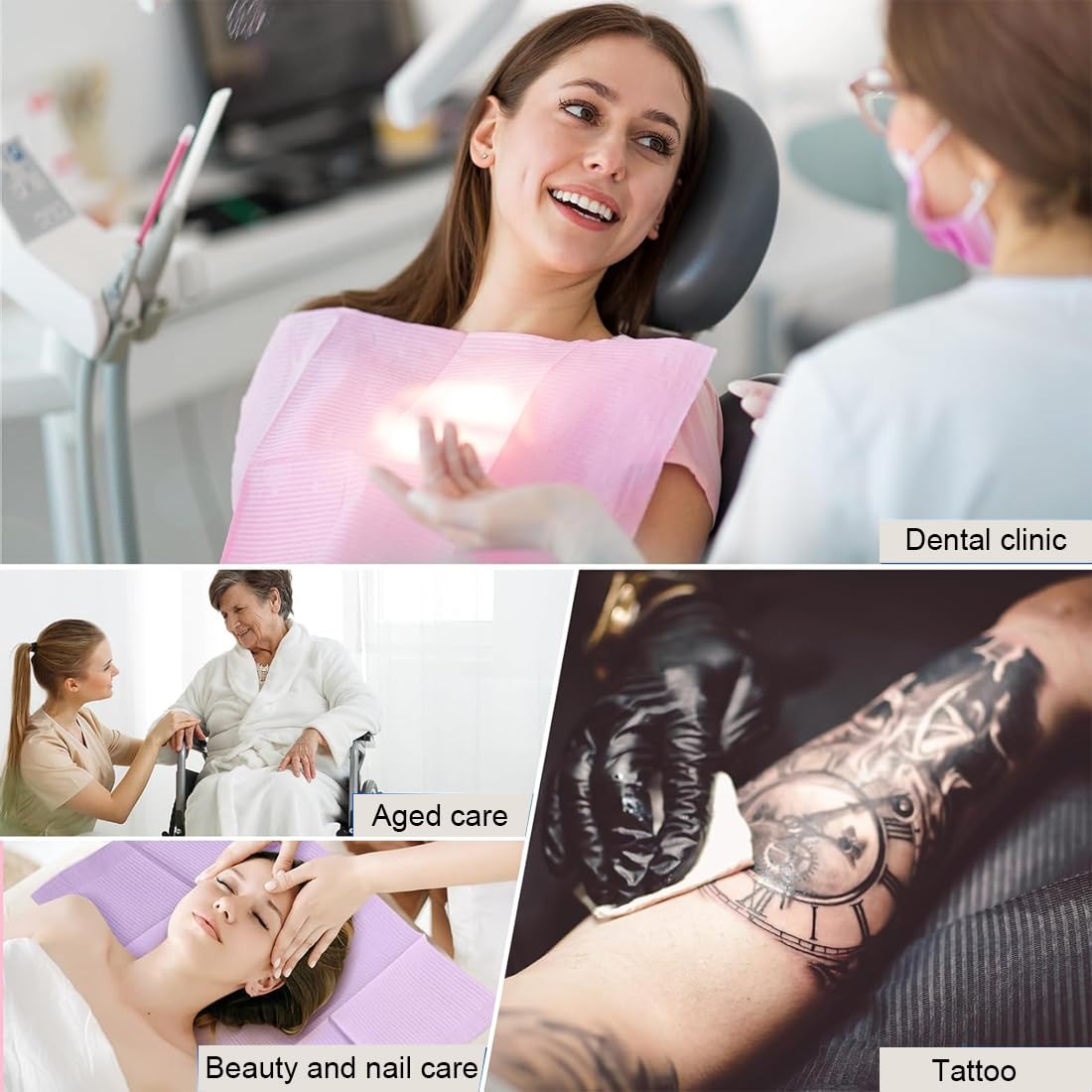 WUSJCOF Bavaglini Dentali, 50 Pezzi Premium Usa e Getta Impermeabile, Bavaglini per Tatuaggi, Tovaglia, Tattoo Copri Tatuaggi e Tovagliette, Tattoo Clean Pad e Abdeckungen (Nero)