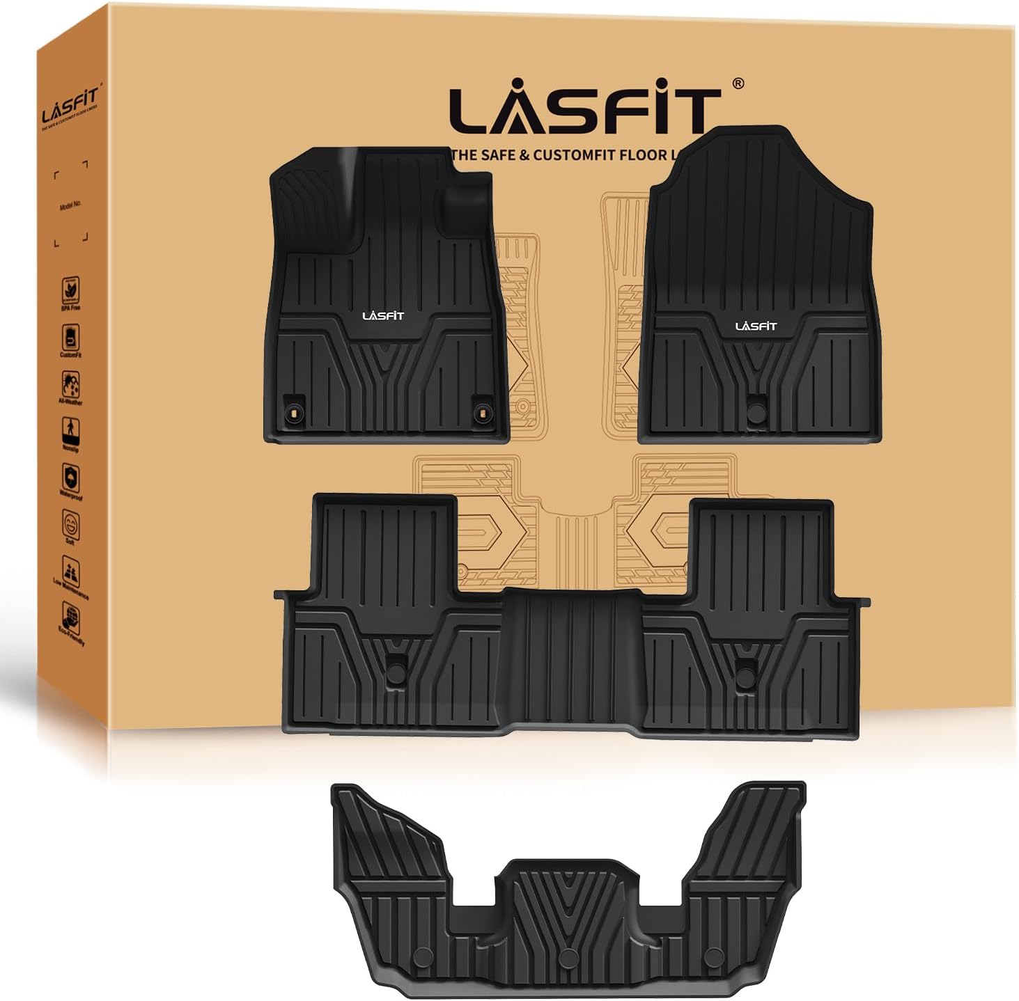 LASFIT Floor Mats for 20232024 Honda Pilot 7Passenger, Fits 1st, 2nd