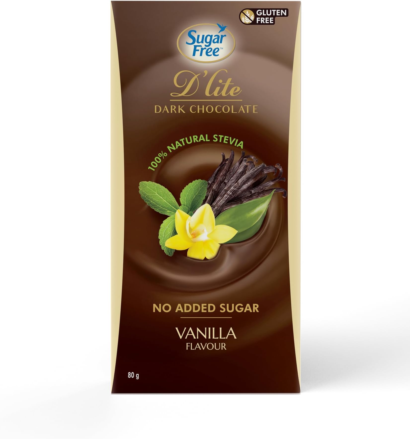 Sugar Free D'lite Dark Chocolate | Vanilla Dark Chocolate Bar | 80g | No Added Sugar | Naturally Sweetened with Stevia