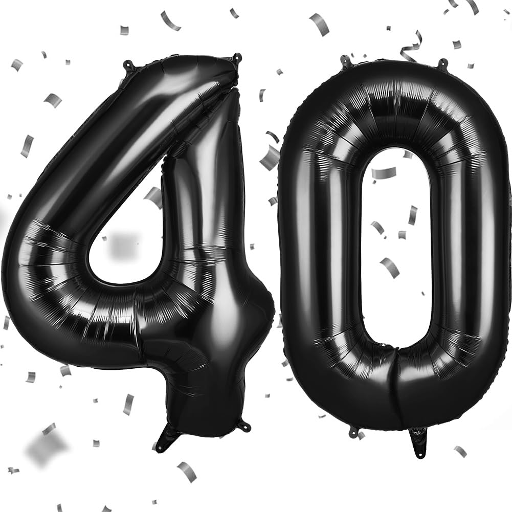 OFFCUP Luftballon Zahlen 40, Schwarz 40 Geburtstag Zahlen Ballon 101cm Groß Folienballon 40 Zoll Helium Ballons zum Mädchen Junge Geburtstag Party Deko Abschluss Jubiläums（40, Schwarz）
